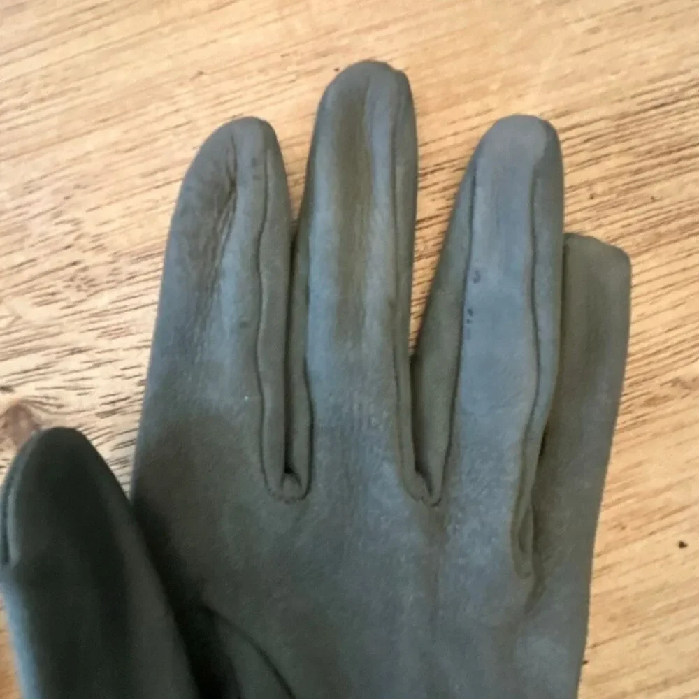 Hermes vintage lambskin suede gray width stitching gloves winter S